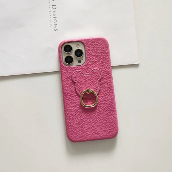 Fodral för iPhone 16 Plus Stativ Lädertextur Ventilerad Rosaröd