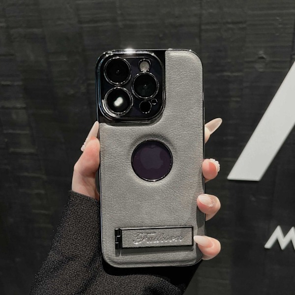 Etui til iPhone 14 Space Gray Full-Body business stativ i lær