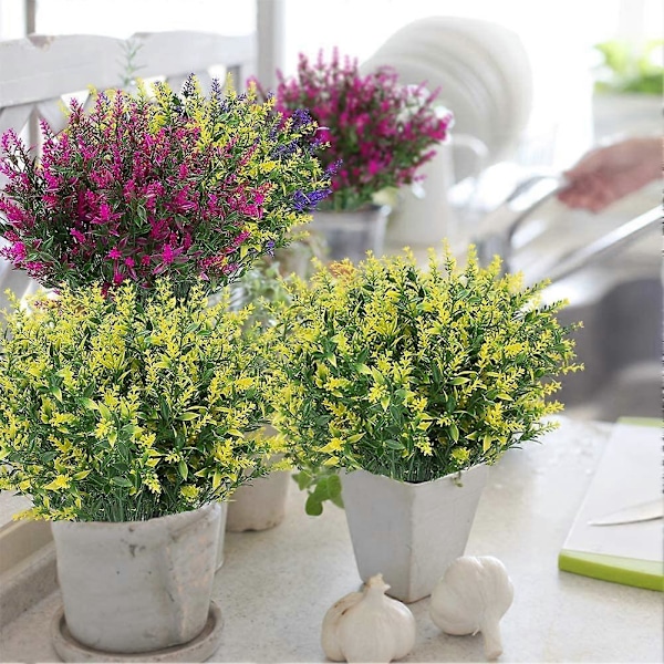 Kunstige Lavendelblomster Planter 8 Stykker, Livagtige UV-resistente Falske Buske Grønne Buske Buket Yellow 24