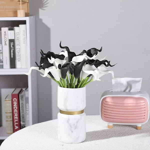 24 st Calla Lilja Bröllopsbukett Latex Real Touch Konstgjorda Blommor (Blå och Vit) Black and White
