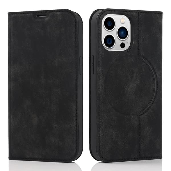 Fodral för iPhone 13 6.1 stöder trådlös laddning svart Trådlös laddare Magnetisk Flip