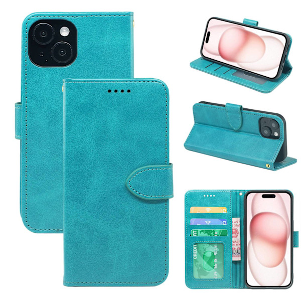 Etui til iPhone iPhone 15 Pro Max blått magnetisk skinn fotoramme