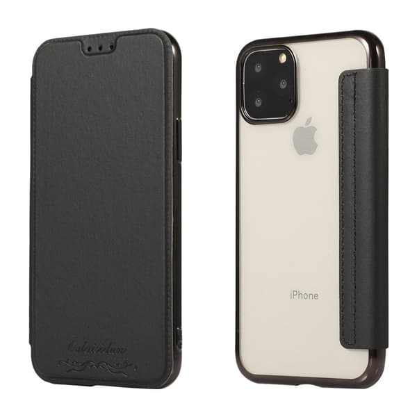 Etui til iPhone 14plus Mystisk Sort Wallet med Kortholder Flip Elektroplettering Transparent