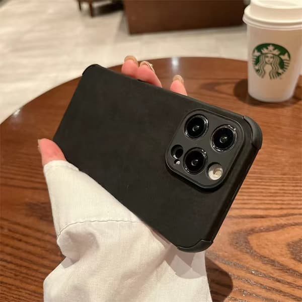 Fodral för iPhone 16Pro Mocka【Svart】 Texturerat läder Texturerat frostat lammläder mjukt