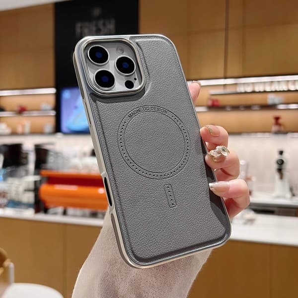 Etui til iPhone 13 Pro Max Titanium Grå Magnetisk side skin tekstur plating