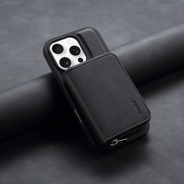 Kotelo iPhone 13 Pro Max -puhelimelle, musta, magneettinen RFID-suojattu nahkalompakko korttipidikkeellä ja jalustalla