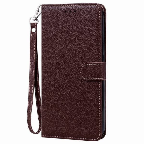 Etui til iPhone 14 6.1 kaffe Pebbled Plain Wallet med kortholder Flip