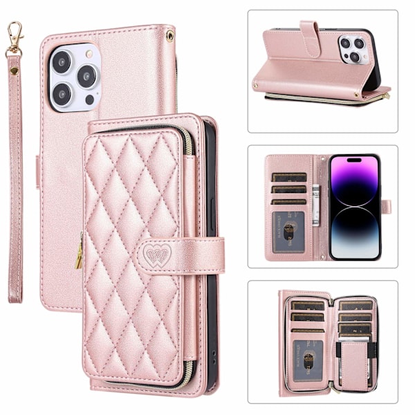 Etui til iPhone 14 Rosaguld Mode ins lynlåstaske Pung med kortholder
