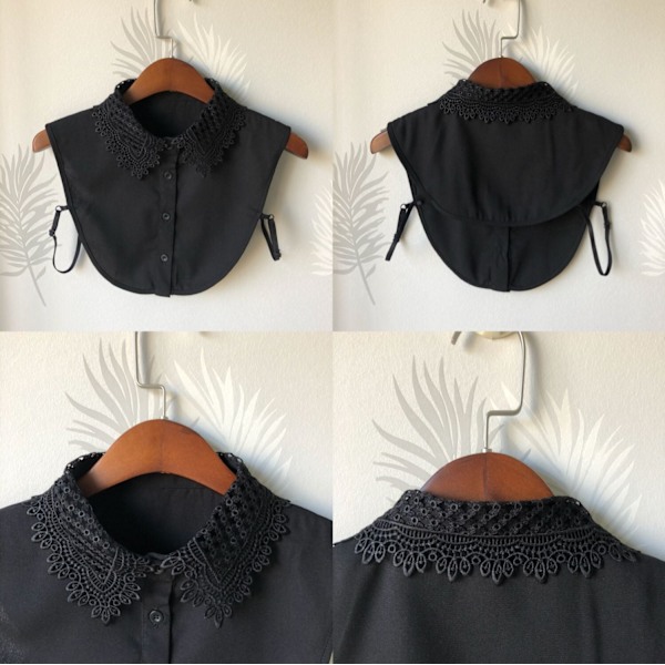 Dame falsk krage Avtakbar halv Vannløselig Broderi A Black