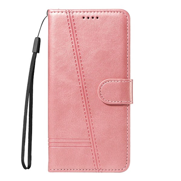 Fodral för iPhone 15 Pro Max 6.7 rosa Enkelt Kalvskinn Flip Back