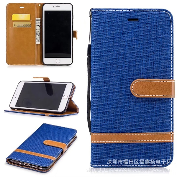 Fodral för iPhone 13 Pro Max Ljusblå Denim Blandade Material Kontrastfärg Plånbok med Korthållare Flip