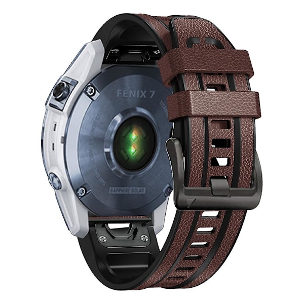 Tummanruskea silikoninen nahkainen kellon ranneke, yhteensopiva Garmin Fenix 7:n kanssa