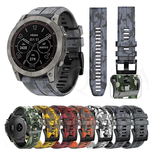 Oranssi Oranssi Camouflage Silikoni Kellonranneke yhteensopiva Garmin Fenix 7:n kanssa