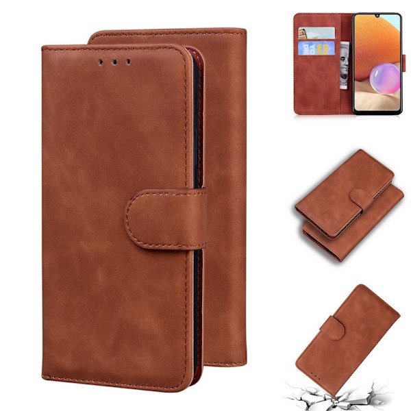 Etui til iPhone 14 Pro Max brunfarvet, enkelt, blødt retro-wallet-etui med kortholder og flip