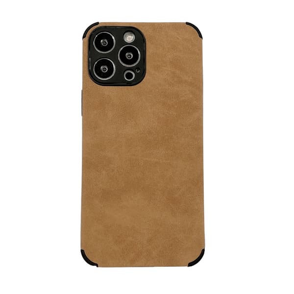 Fodral för iPhone 13 [Brun] Mockaläderhörn för att förhindra fall, lädertextur, dammtätt, matt helkropp