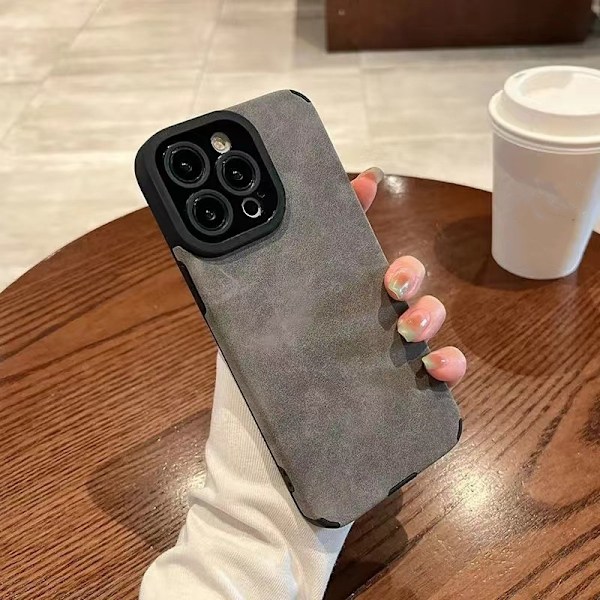 Etui til iPhone 16plus Mørkegråt læder klassisk fløjls læder plys læder blødt