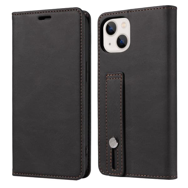 Etui til iPhone 16 Pro Max, sort, med håndledsrem og flip