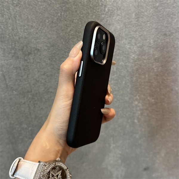 Fodral för iPhone 14 Pro Svart (magnetisk version) Högkvalitativt läder metalllins lädertextur