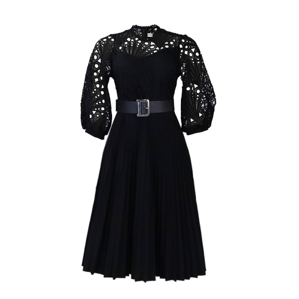Spets Virkad Sexig Cutout Plisserad klänning Black XL