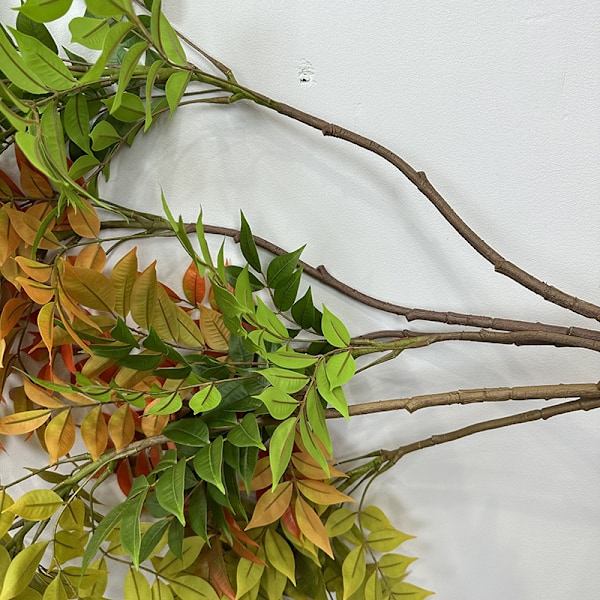 Kunstig Nandina Boligindretning Blomsterdisplay Kunstigt Grønt Malet Træblade Lacquered wood two forks autumn red
