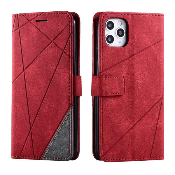 Etui til iPhone 15PLUS rød Soft-Touch Mixed Media Wallet med kortholder Flip Magnetisk