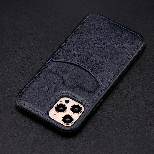 Etui til iPhone 13 Pro Max Mørkeblåt Læder Wallet med Kortholder business lædertekstur