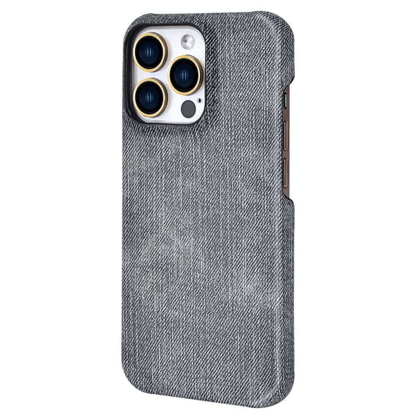 Fodral för iPhone 15 Pro Max grå Liten kreativ lädertextur denim mönster
