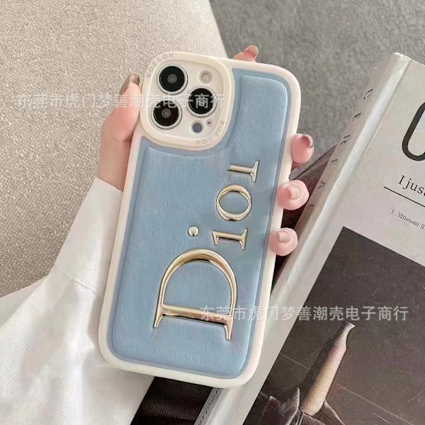 Fodral för iPhone 14pro blå lädertextur Full-Body mjukt par