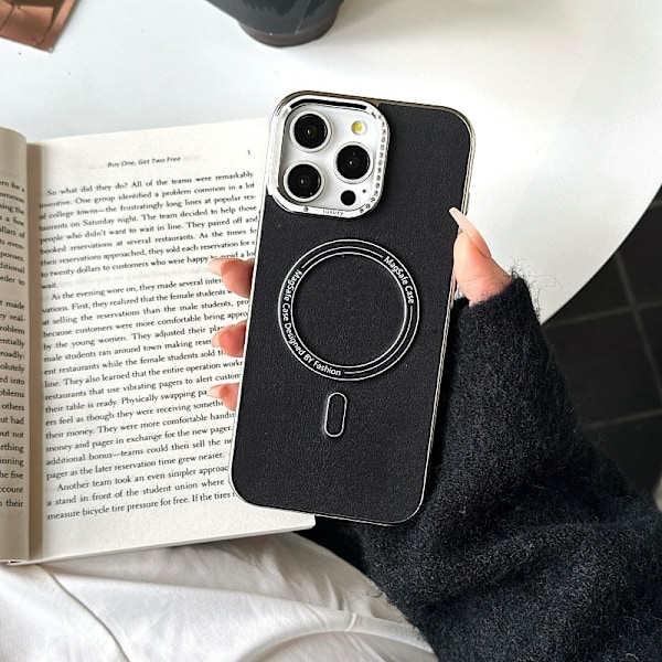 Etui til iPhone 14 Pro Max Svart krystallramme Magnetisk lær