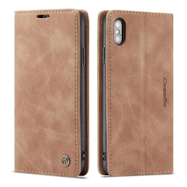 Kotelo iPhone 13 / iPhone 14 -puhelimelle, vaaleanruskea retro mattalompakko korttipidikkeellä ja läpällä