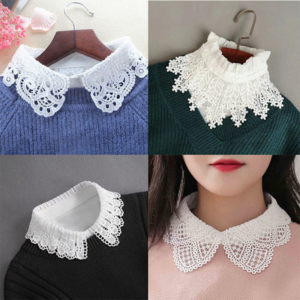 Naisten tekoviulus irrotettava puolipaita sifonki Black lace petal collar-one size