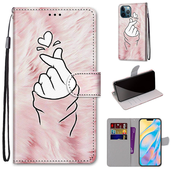 Kotelo iPhone 14 Pro Maxille, vaaleanpunaiset hiukset, käsintehty sydän, maalattu lompakkokotelo korttipidikkeellä