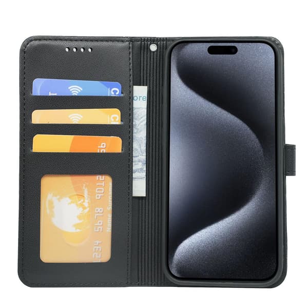 Etui til iPhone iPhone 16pro sort PU Læder Lille Rund Knap Fotoramme Magnetisk