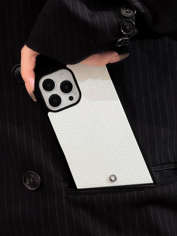 Etui til iPhone 13mini Lychee mønster hvid Læder tekstur Pebbled Full-Body
