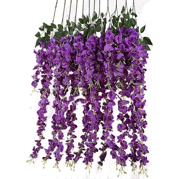 6 st Konstgjorda Silkes Wisteria Hängande Blommor Vinranka Rattan Girlang Falska Blomsterdekorationer för Bröllopsfest Hem Trädgård Ceremoni Blomsterdekor3 Purpule-2