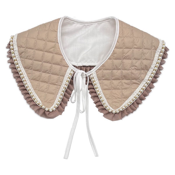 Dame falsk krave Perle Fortykket Alsidig Lotusblad Dukke P06 white lace-up