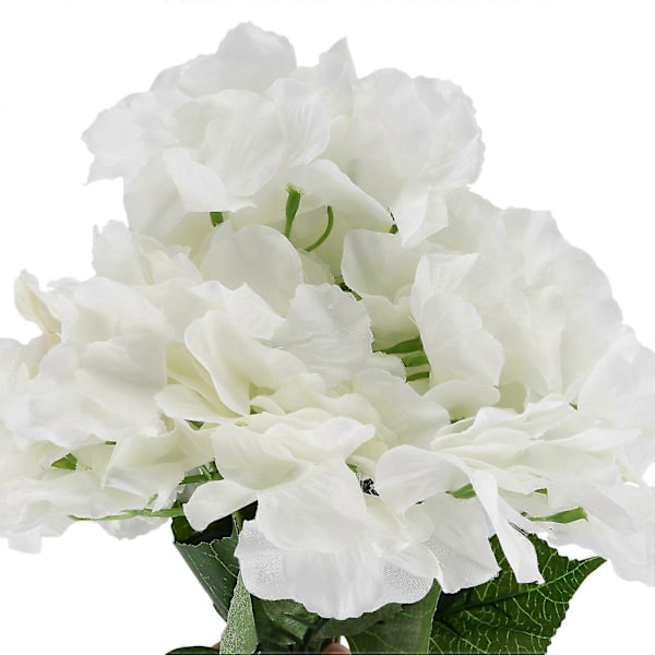 10x Konstgjord Hortensia Blomma 5 Stora Huvuden Bukett (diameter 18 cm Varje Huvud) Krämvit