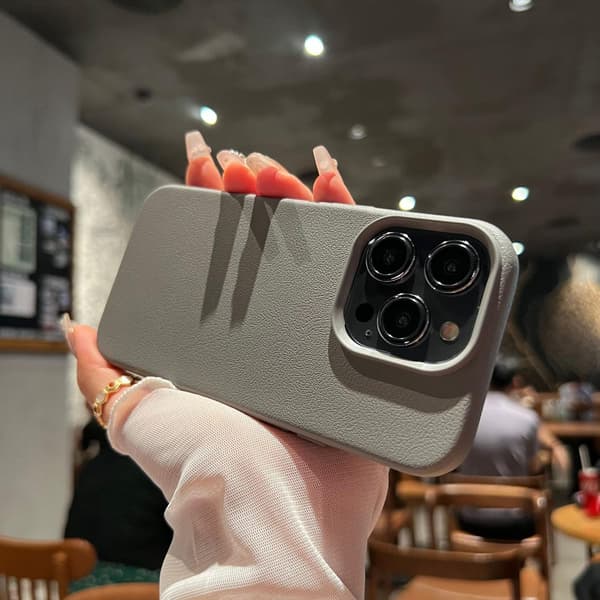 Etui til iPhone 14plus [Titanium Grå] Imitationslæder litchi mønster blød skal Pebbled Fuld-krops blødt PU læder