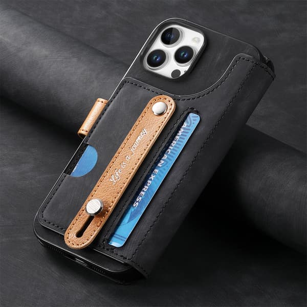 Fodral för iPhone 16 svart Flip Plånboksfodral med Korthållare