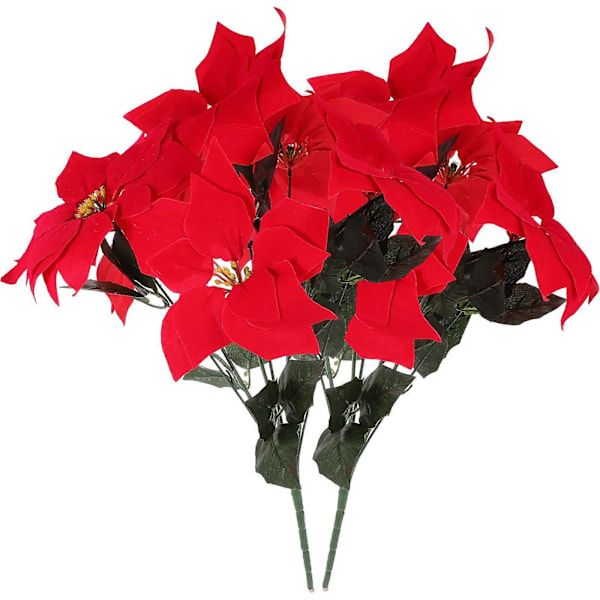 2 st Simulering Röda Julstjärnebuskar Julblommor Buketter Konstgjorda Julgransprydnader Centerpiece för Jul Hemmakontorsdekor