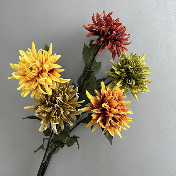 Högkvalitativ PU Dahlia Simulation, Höst Retro Floral Rekvisita, Fyllig Chrysanthemum PU Touch Blomma PU Dahlia Autumn Coffee