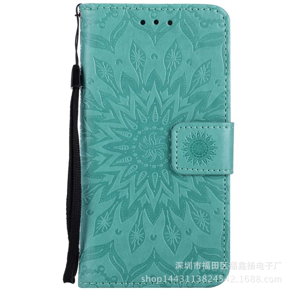 Etui til iPhone 14 Mintgrønn Preget Solsikke 3D Preget Lommebok med Kortholder Flip