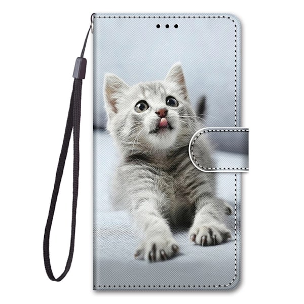 Etui til iPhone 13 Tungekrøllende grå kat Malet Cross Wallet med kortholder Flip Wallet med kortholder