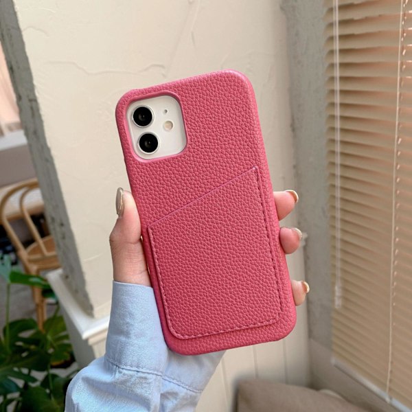 Etui til iPhone 13pro Litchi mønster kortholder rosarød Pebbled Wallet med kortholder