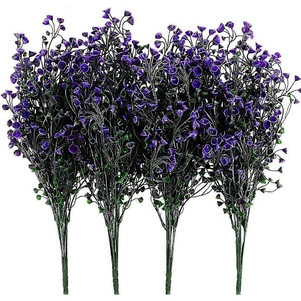Tekokukat Pensas 4 Pakkaus Keinotekoiset UV-kestävät Kasvit Kukat, Teko Muoviset Kellokukat Vihreät Lehdet Bell Leaves Purple 4 Pcs