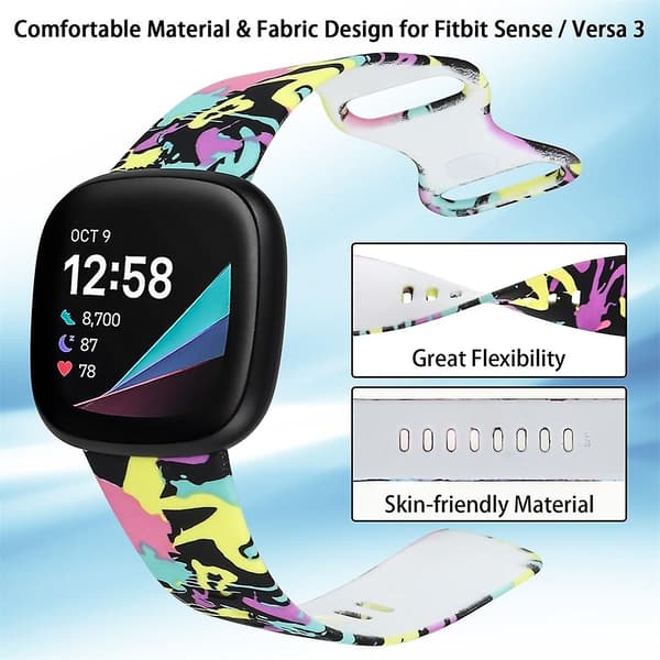 I I kompatibel med Fitbit Versa 3 Tryckt Klockarmband, Storlek:l