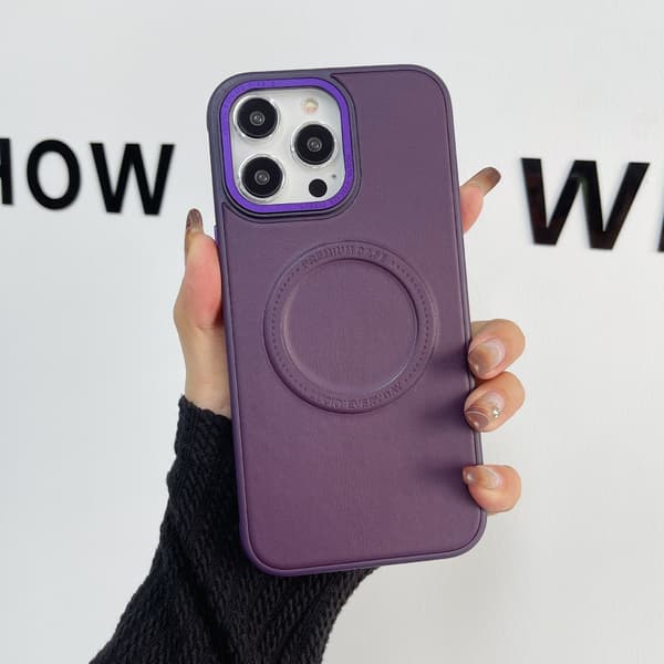 Etui til iPhone 15 Pro Lilla klassisk almindeligt læder magnetisk