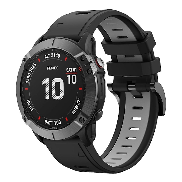 Sort Grå Sort Grå Tofarget Silikonklokkereim kompatibel med Garmin Fenix 6x