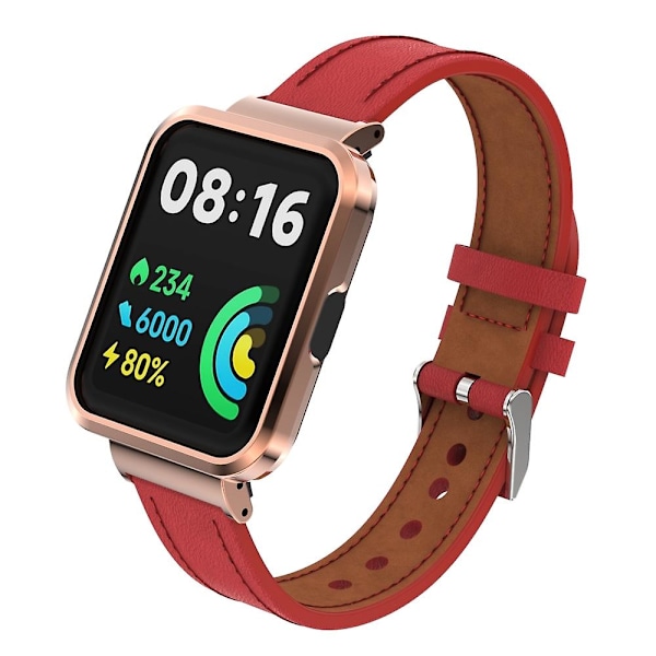 Punainen punainen nahkainen kellon ranneke, yhteensopiva Xiaomi Redmi Watch 2:n kanssa
