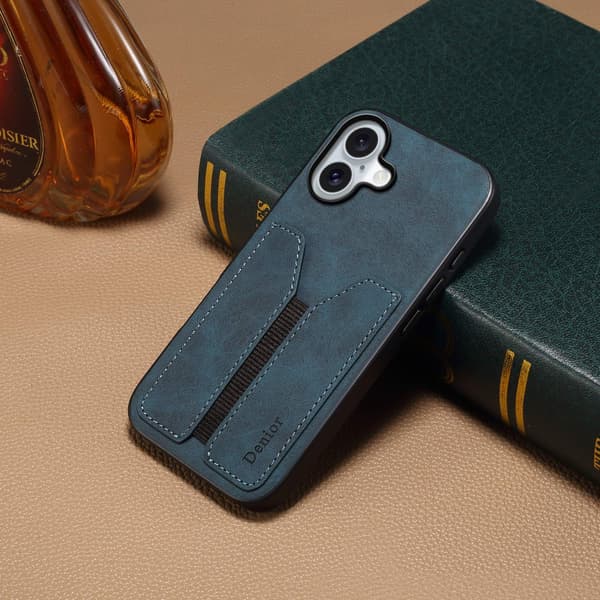 Fodral för iPhone 16 Ocean Blue Lyxigt mjukt läder kort baksida